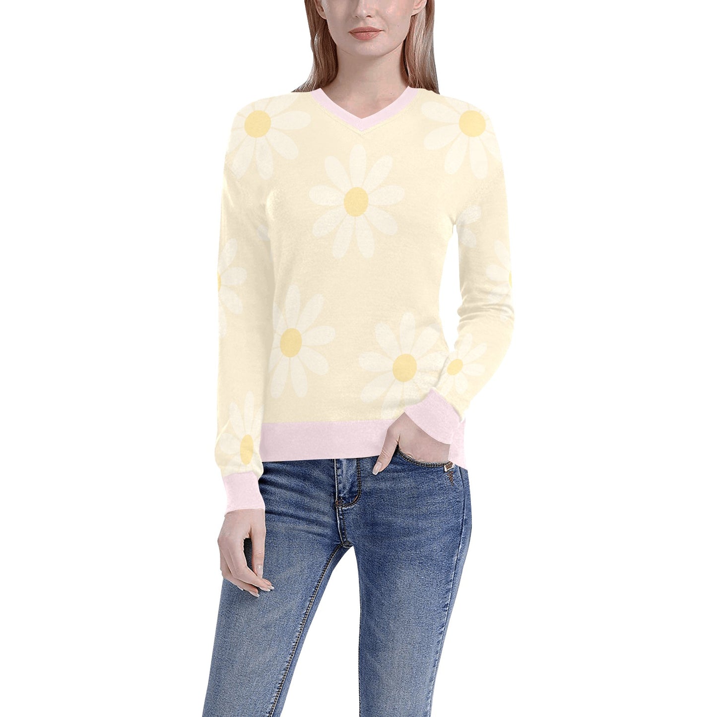 Women's All Over Print V-Neck Sweater