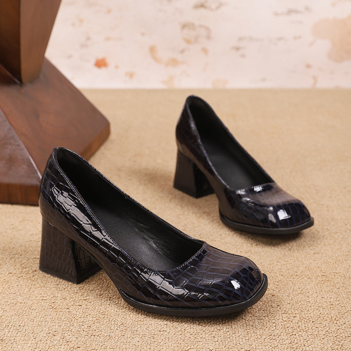 Scarpe con tacco largo e punta quadrata, taglie forti