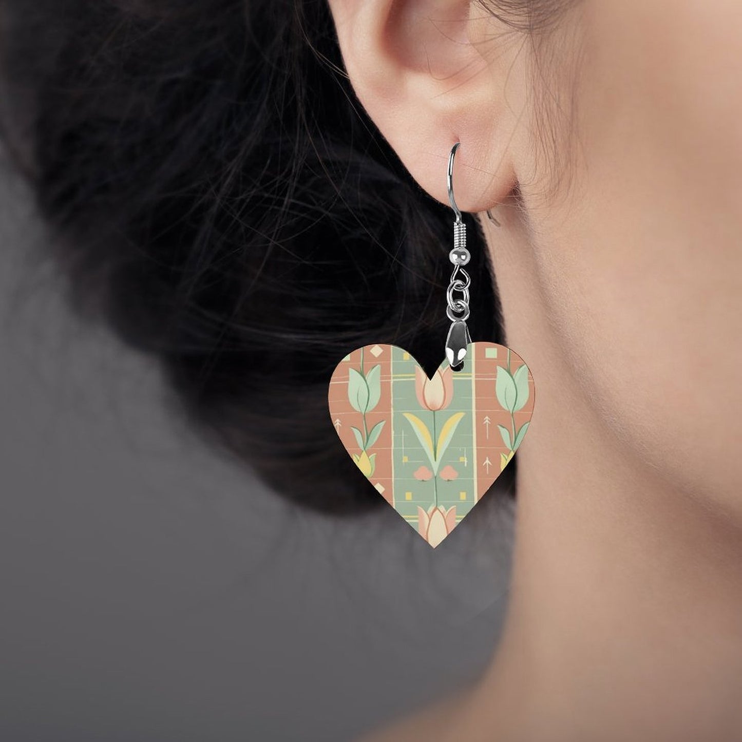 Design Wooden Earrings Pendant（Love Shape）