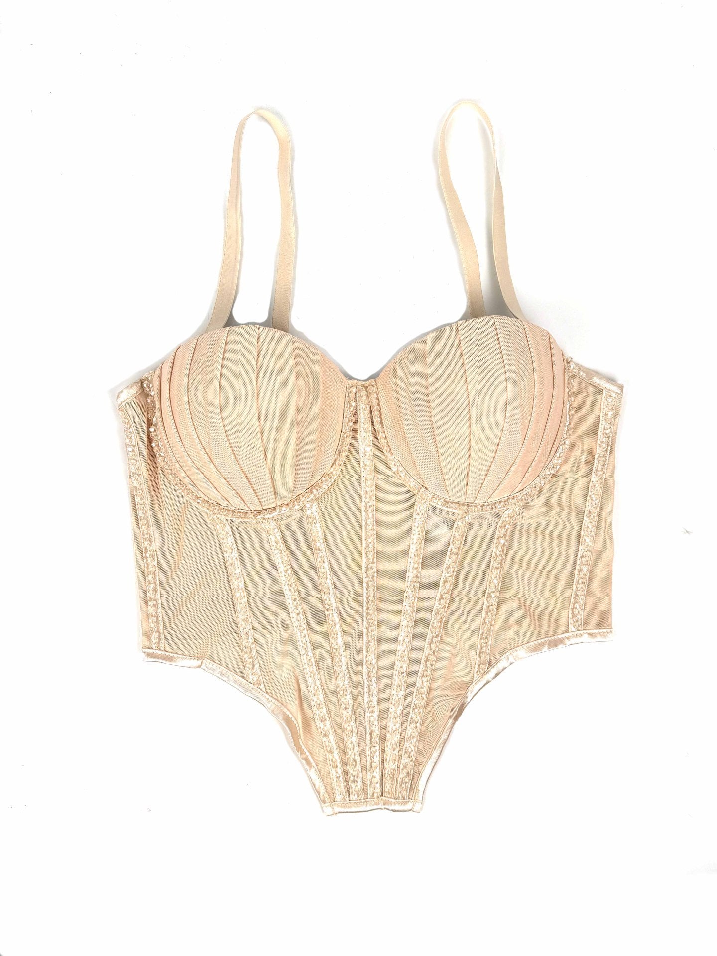 Reggiseno in rete con bretelle e strass a spina di pesce